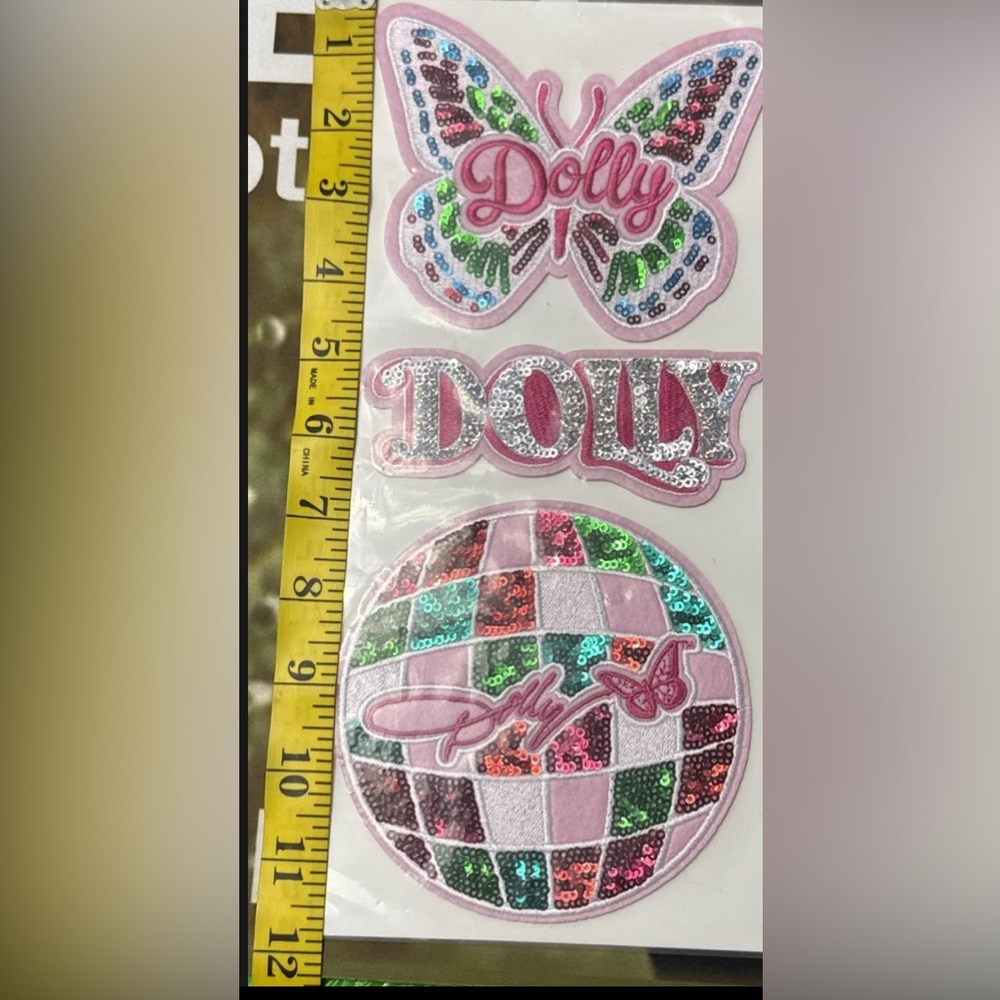 Dolly Parton Sequin Patch Set - Pink, Green, Red - Picture 4 of 4
